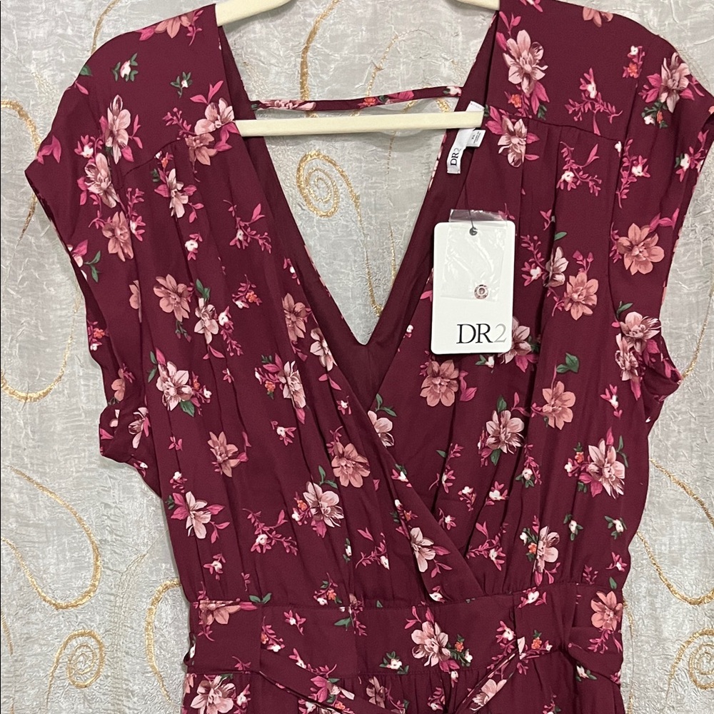 🌺DR2 Burgundy Floral Wrap Dress - Picture 3 of 5